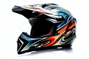 An eye-catching image displaying a one motorbike helmet on a white backdrop, appealing to individuals involved in various extreme sports and outdoor activities. Generative AI photo