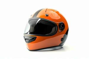 An eye-catching image displaying a one motorbike helmet on a white backdrop, appealing to individuals involved in various extreme sports and outdoor activities. Generative AI photo