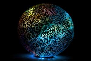 A luminescent sphere, perhaps an aura, cocoon, chakra, broadcasting intricate patterns Each pattern revealing the frequency signature of a person's consciousness or state of being. Generative AI photo