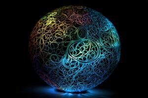 A luminescent sphere, perhaps an aura, cocoon, chakra, broadcasting intricate patterns Each pattern revealing the frequency signature of a person's consciousness or state of being. Generative AI photo