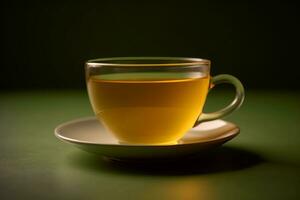 A cup of green tea, against a neutral background, with a sense of natural and healthy refreshment. Generative AI photo