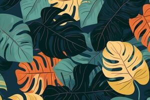 A repeating pattern of monstera leaves, with a sense of graphic and modern design. Generative AI photo