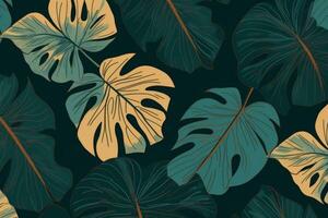 A repeating pattern of monstera leaves, with a sense of graphic and modern design. Generative AI photo