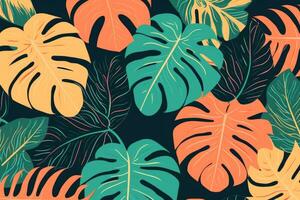 A repeating pattern of monstera leaves, with a sense of graphic and modern design. Generative AI photo