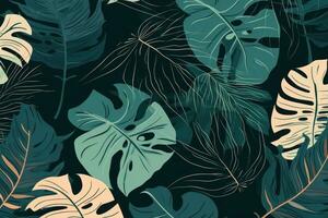 A repeating pattern of monstera leaves, with a sense of graphic and modern design. Generative AI photo