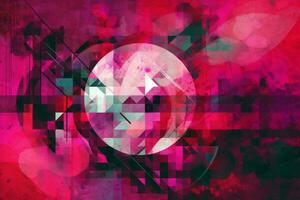 An abstract geometric artwork with a fuchsia-colored palette, against a textured background. Concept a sense of modern and contemporary art. For wall decor, wallpaper, poster, print. Generative AI photo