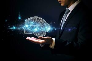 Artificial intelligence , machine deep learning, data mining and another modern technologies concepts. Hologram brain representing artificial intelligence. Generative AI photo