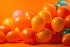 vívido vistoso globos en naranja antecedentes. concepto fiesta. generativo ai foto