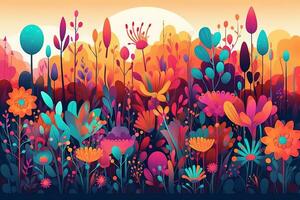 Abstract colorful colors Illustration of flower meadow . Concept nature wallpaper. Generative AI. photo