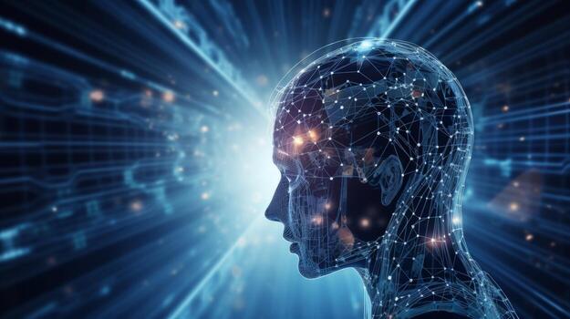 Artificial intelligence technology, revolutionized interact with machines. Machine learning and Deep data mining for big amount od data processing. Concept Future Technology. Generative AI photo