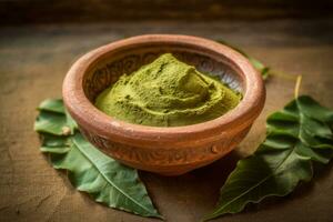 Fresh made ayurvedic henna cream a herbal natural hair dye , used in skin care as well. Generative AI photo