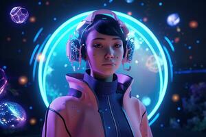 Futuristic virtual worlds inhabited by AI avatars custom designed with astrological traits, colors that match the astrological sun signs. Bringing the cosmos's influence into VR. Generative AI photo