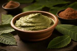 Fresh made ayurvedic henna cream a herbal natural hair dye , used in skin care as well. Generative AI photo