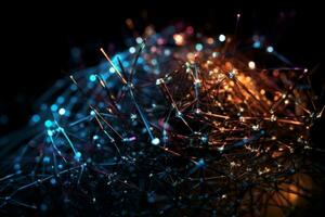 Quantum computer of glowing qubits. Abstract Concept supercomputers. Generative Ai photo