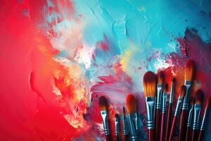 A set of brushes for drawing on an abstract background with blue. AI-Generated photo