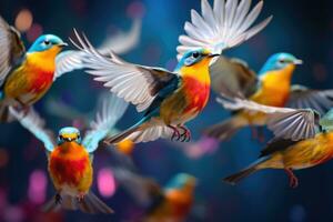 A group of colorful birds. AI Generated photo