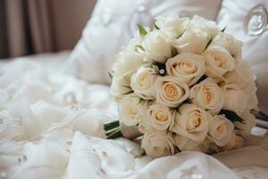 un Boda ramo de flores de beige rosas. ai generado foto