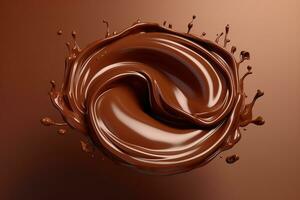 Realistic chocolate Splash and swirl. 3d illustration. Generative Ai photo