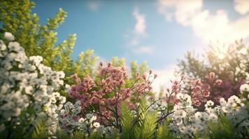 hermosa primavera cierne árbol en cielo antecedentes. generativo ai. foto