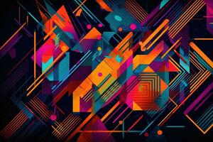Abstract shapes and patterns in fluorescent colors. The shapes are bold and dynamic, with colors blending together to create a striking visual effect. Generative AI photo