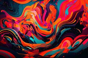 Abstract shapes and patterns in fluorescent colors. The shapes are bold and dynamic, with colors blending together to create a striking visual effect. Generative AI photo