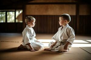 dos Niños durante judo práctica. generativo ai foto