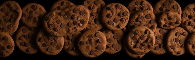 Chocolate cookie background banner with copy space. Generative Ai photo