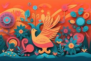 Psychedelic vector illustration. Concept Summer Of love 1969. Generative AI photo