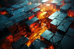 Abstract 3d render composition of colorful glossy cubes. The cubes vary in size, shape, and color, creating a vibrant and dynamic scene. Generative AI photo