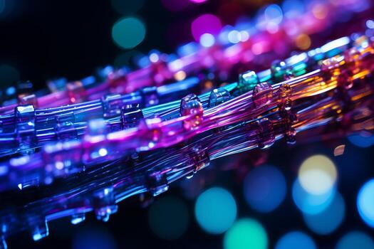 A close-up shot of fiber optic cables, the backbone of gigabit internet, showcasing the advanced technology. Generative Ai photo