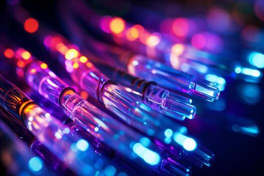 A close-up shot of fiber optic cables, the backbone of gigabit internet, showcasing the advanced technology. Generative Ai photo