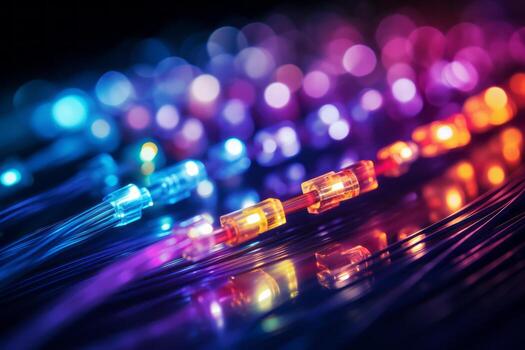 A close-up shot of fiber optic cables, the backbone of gigabit internet, showcasing the advanced technology. Generative Ai photo