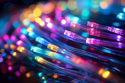 A close-up shot of fiber optic cables, the backbone of gigabit internet, showcasing the advanced technology. Generative Ai photo
