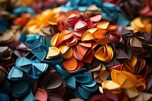 A collection of colorful origami paper in contrasting shades, representing the art of folding and creativity. Generative AI photo