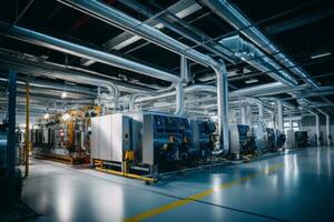 A factory powered by renewable energy sources, highlighting sustainability in manufacturing. Generative Ai photo