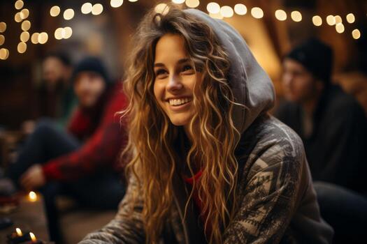 A group of friends engaged in lively conversations, using animated gestures to convey excitement and joy. Generative Ai photo