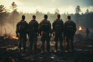 A group of marines standing shoulder to shoulder in unity, showcasing camaraderie and teamwork. Generative Ai photo