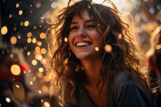 A group of friends engaged in lively conversations, using animated gestures to convey excitement and joy. Generative Ai photo