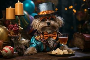 A hilarious scene of a dog dressed up in various costumes, bringing laughter to any occasion. Generative AI photo