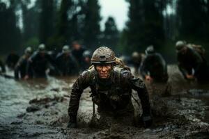 A marine displaying courage and resilience in the face of adversity during combat situations. Generative AI photo