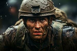 A marine displaying courage and resilience in the face of adversity during combat situations. Generative Ai photo