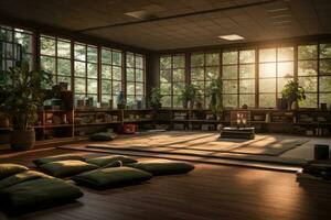 A serene image of a quiet meditation room in the mental hospital, designed to promote relaxation and mindfulness. Generative AI photo