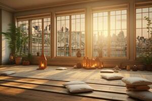 A serene image of a quiet meditation room in the mental hospital, designed to promote relaxation and mindfulness. Generative AI photo