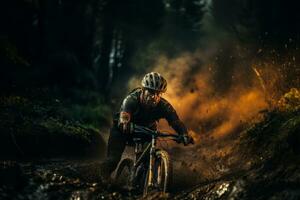 Cyclist engaged in a challenging hill climb or intense training session, conveying the physical fitness and endurance aspects of cycling. Generative Ai photo