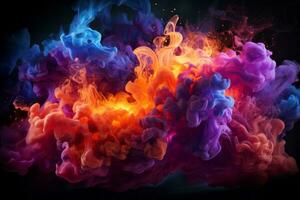 An electrifying abstract background with neon-colored smoke spiraling into a vortex, evoking a sense of motion and excitement, ideal for technology themed visuals. Generative Ai photo