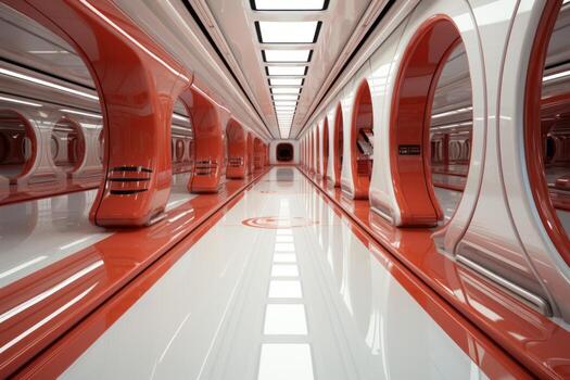 Empty futuristic corridor. Generative AI photo