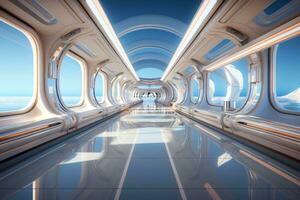 Empty futuristic corridor. Generative AI photo