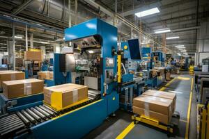 High-volume production scenes capturing the magnitude of goods being manufactured and ready for distribution. Generative Ai photo
