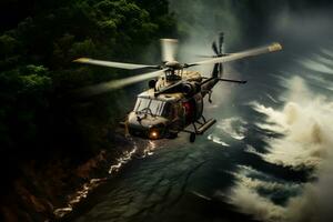 Powerful imagery of marines operating aircraft and helicopters, demonstrating their aerial prowess. Generative AI photo