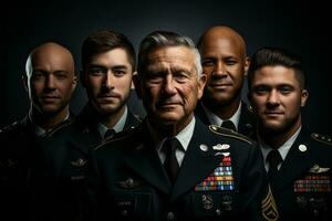 Respected veterans in uniform, showcasing their years of service and experience. Generative AI photo